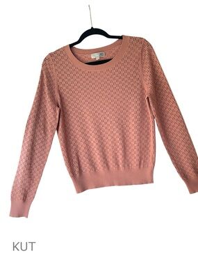 KUT FROM THE KLOTH NWOT CREWNECK SWEATER LIGHTWEIGHT OPEN KNIT DUSTY ROSE SMALL